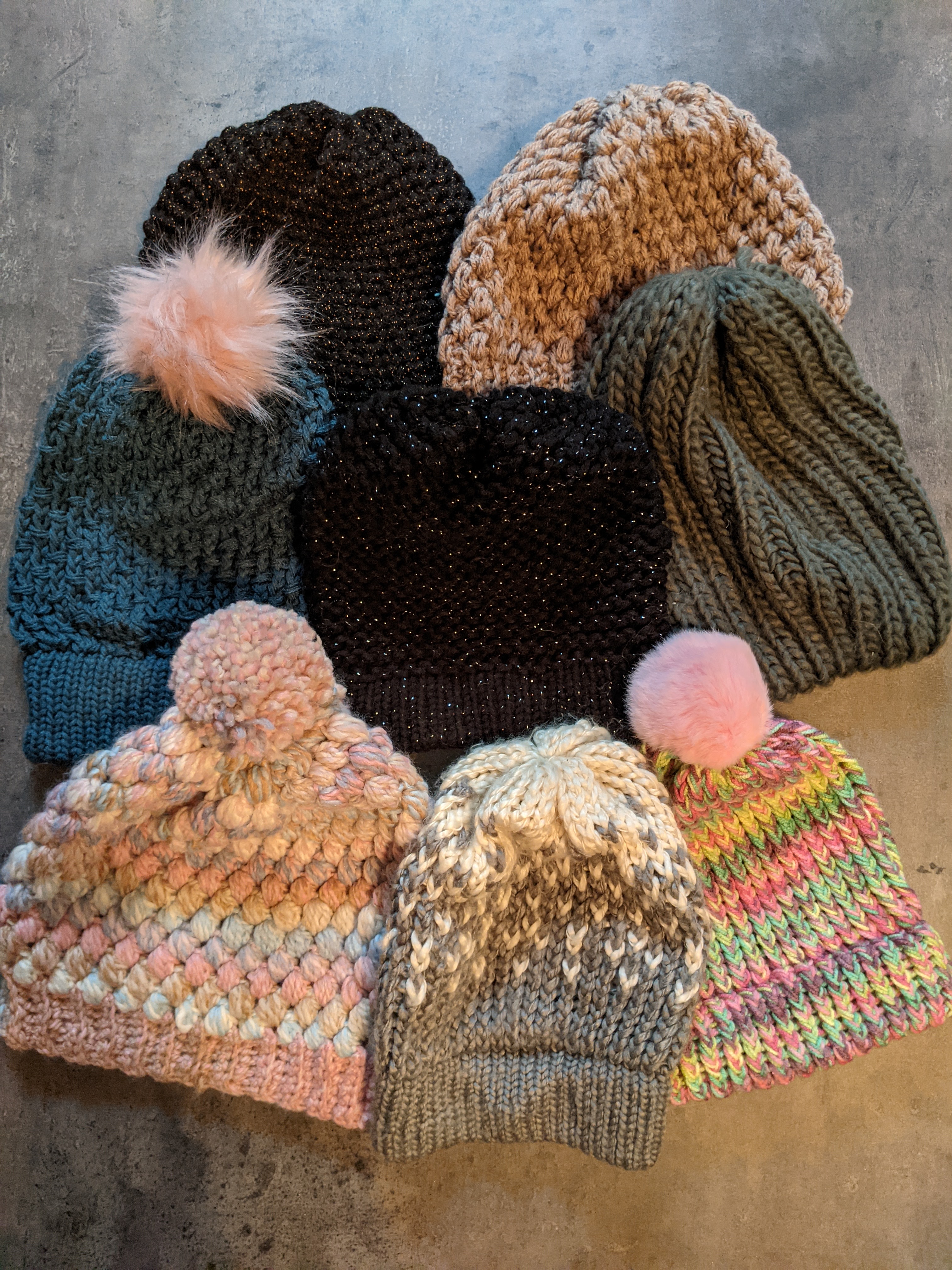 Image of various loomknit hats